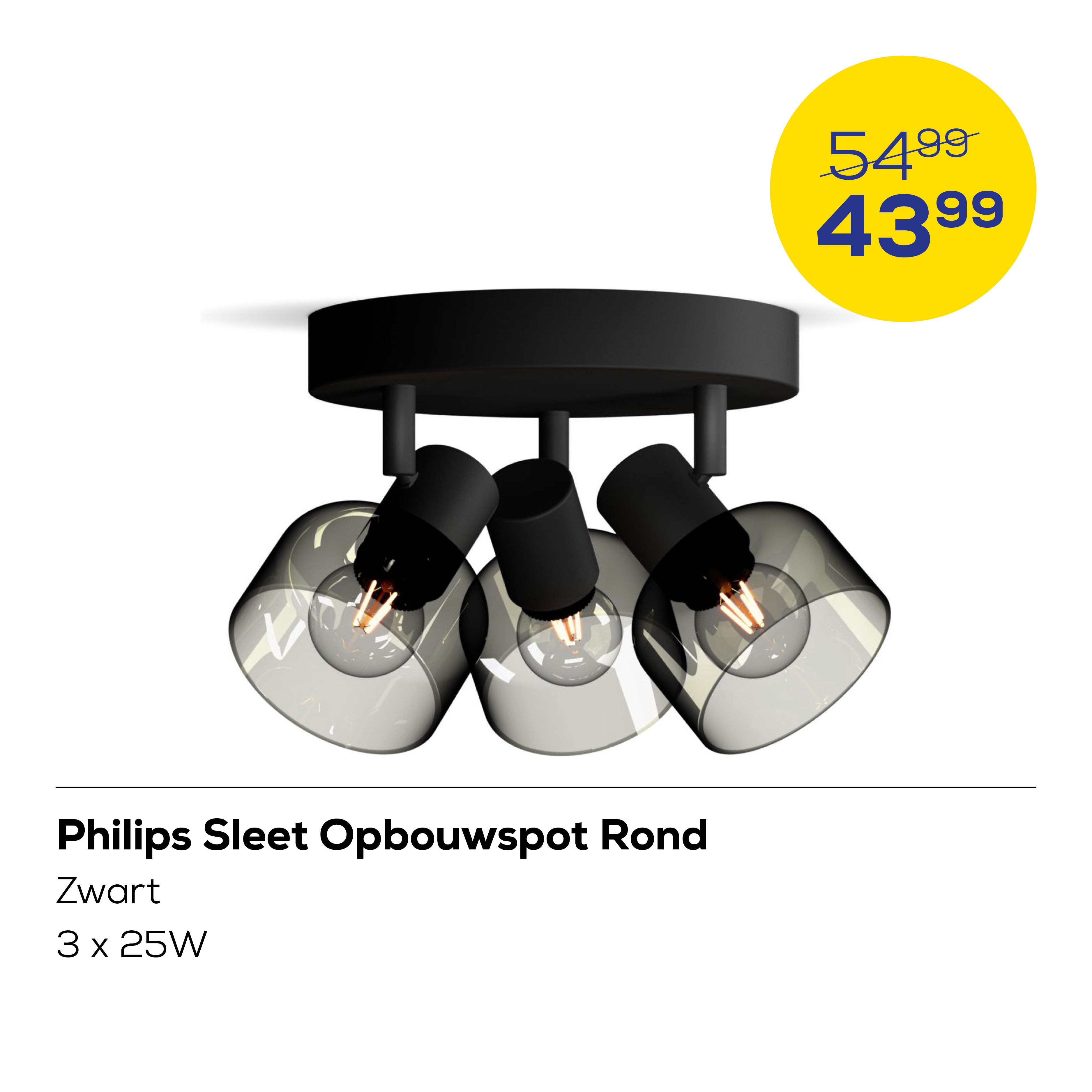 Philips Sleet Opbouwspot Rond Zwart 3x25W